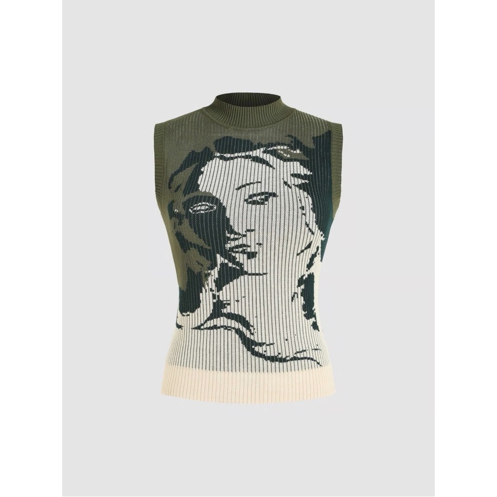 Cider Artistic Olive and Cream Tank Top